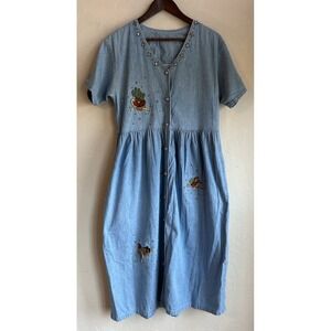 Vintage Spotlight Button Up Denim Midi Dress S Cowgirl Western Studded Novelty